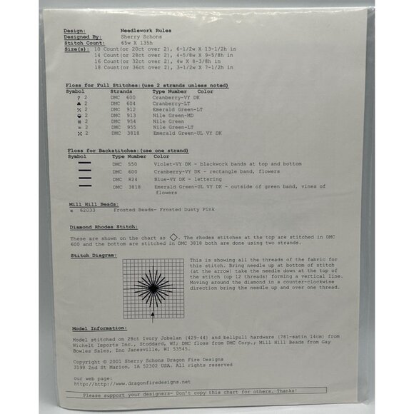 Cross-Stitch Pattern "Needlework Rules" Dragon Fire Designs By Sherry Schone VTG - Picture 3 of 3